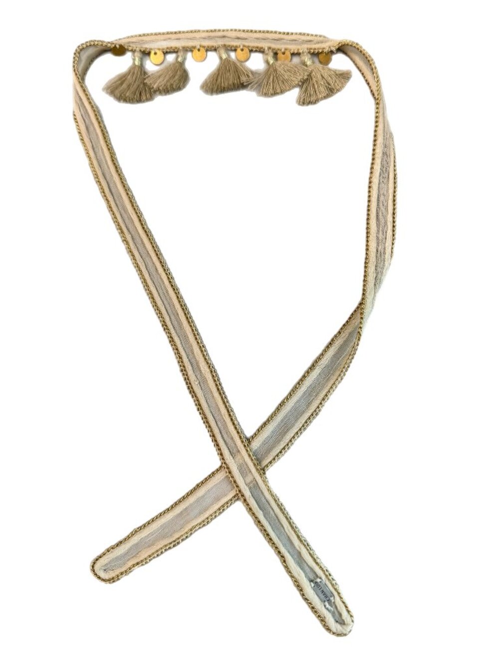 Chan Luu Cream Tassel Wrap Choker Necklace Gold Disc Trim w/ Dust Bag